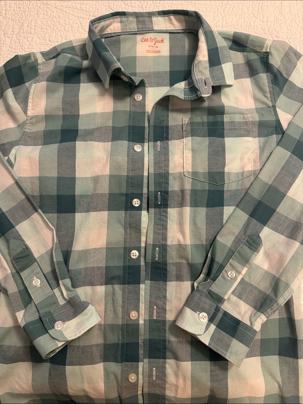 Cat & Jack Boy’s Teal and Light Blue Plaid Button-Down Shirt